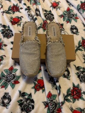 Steve Madden Gold Crystal Fringe Slip-On Clogs